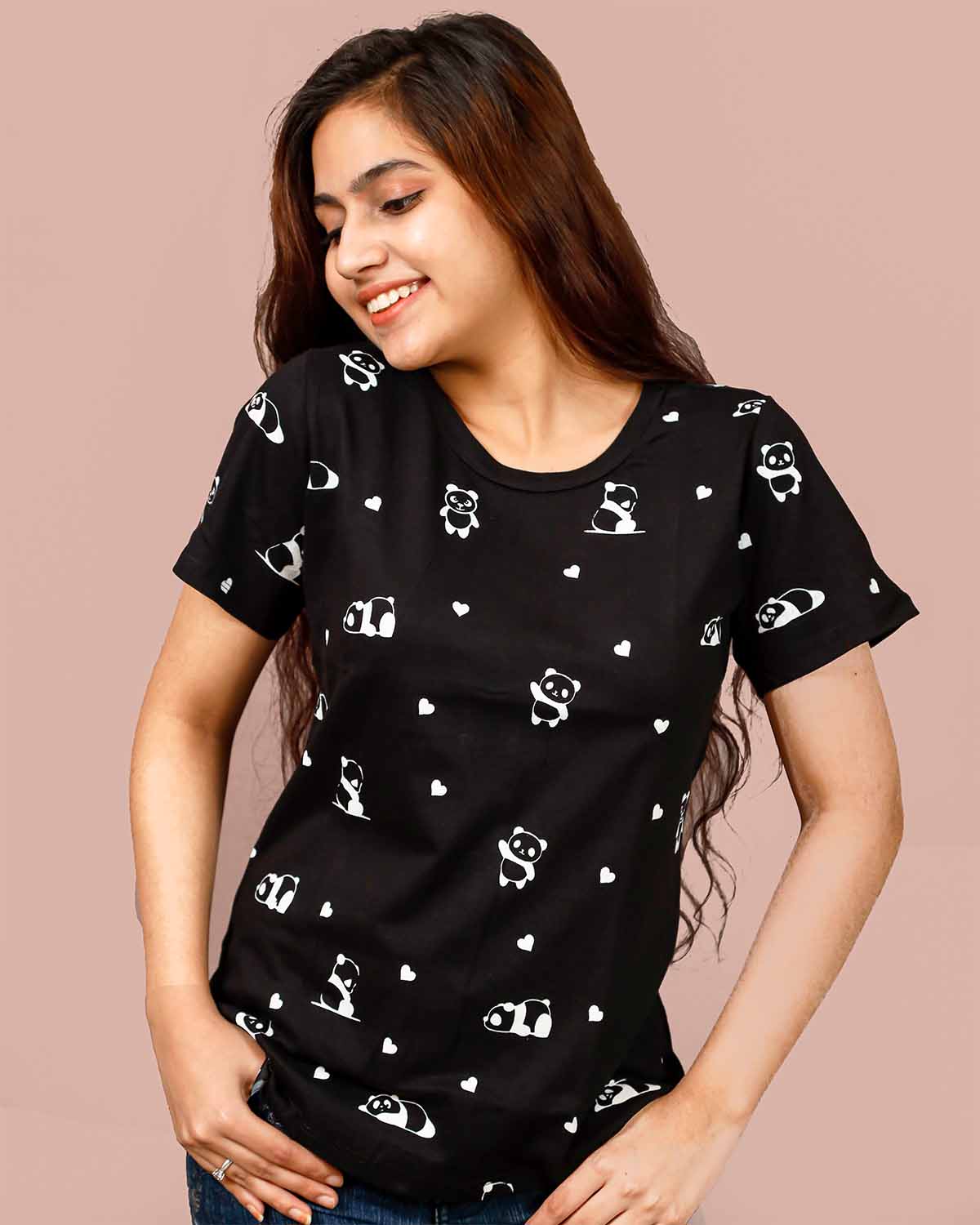 Panda Female Tshirt Black Woodycane