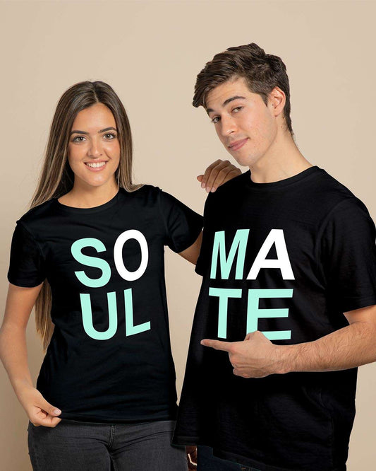 Soulmate Couple Combo Black Cotton Tshirt for Mens and Womens