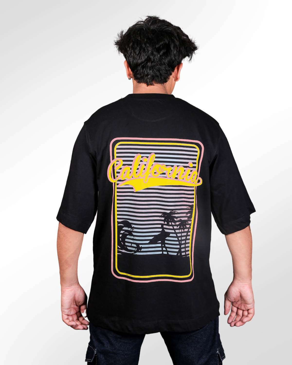 California Summer Vibes Black Oversized T-shirt for Men’s