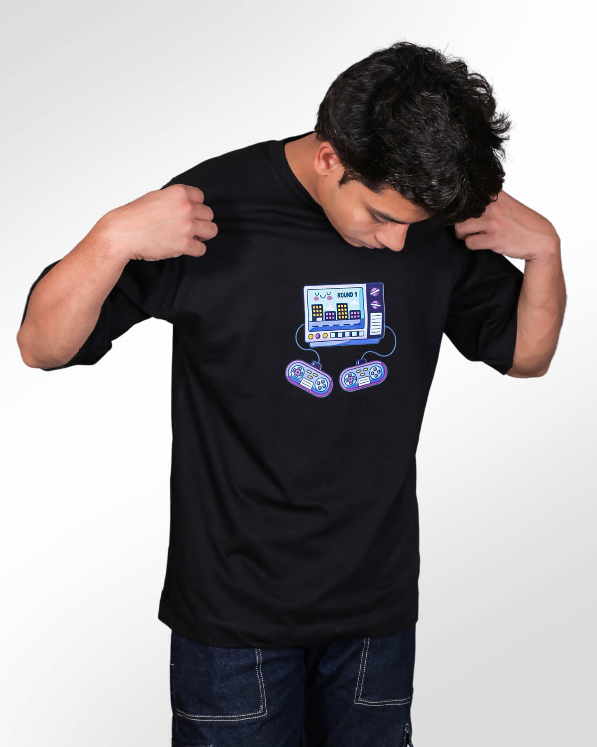 Retro Gamer Black Oversized T-shirt for Men’s
