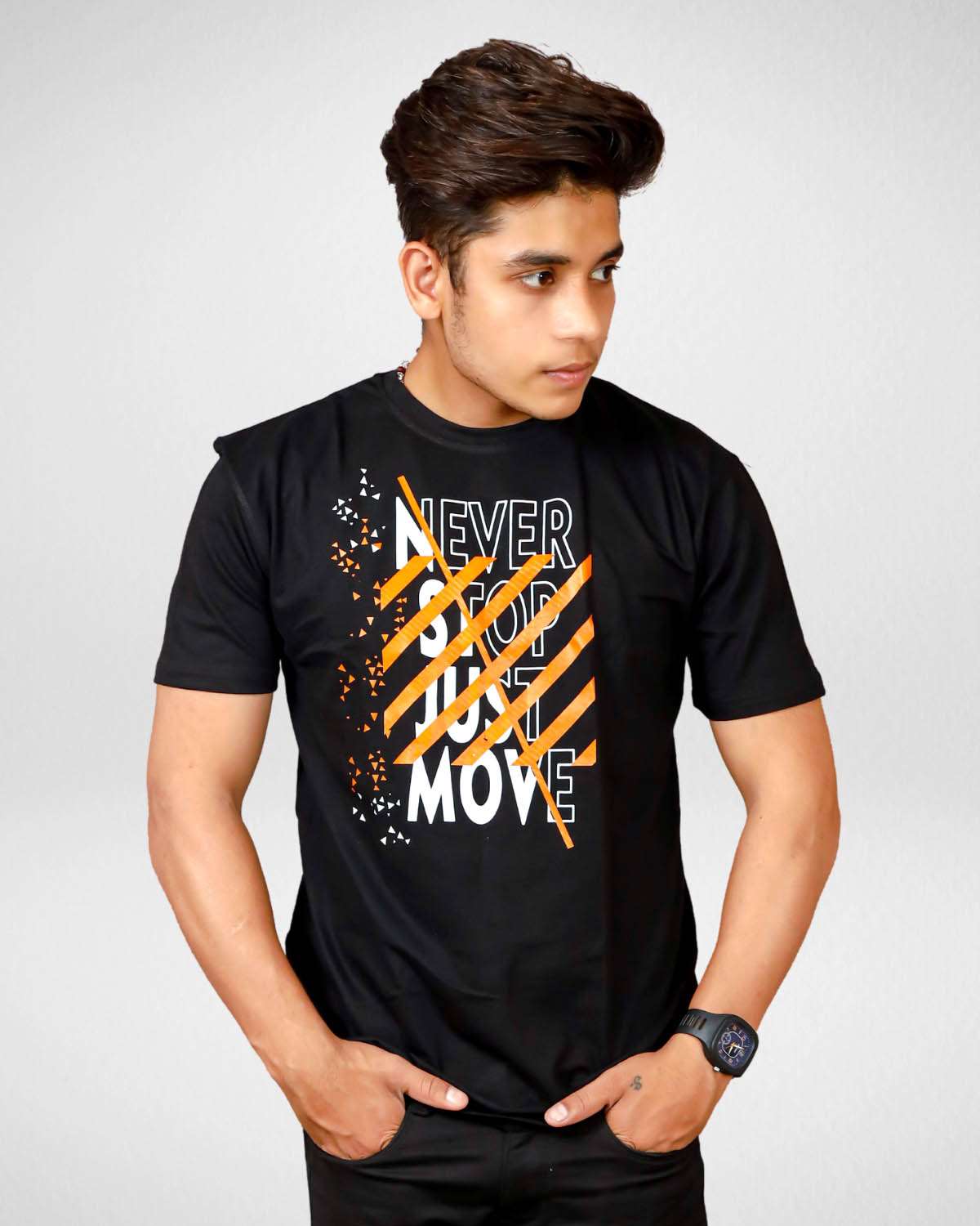 Never Stop Just Move Black Men's Graphic Printed T-Shirt