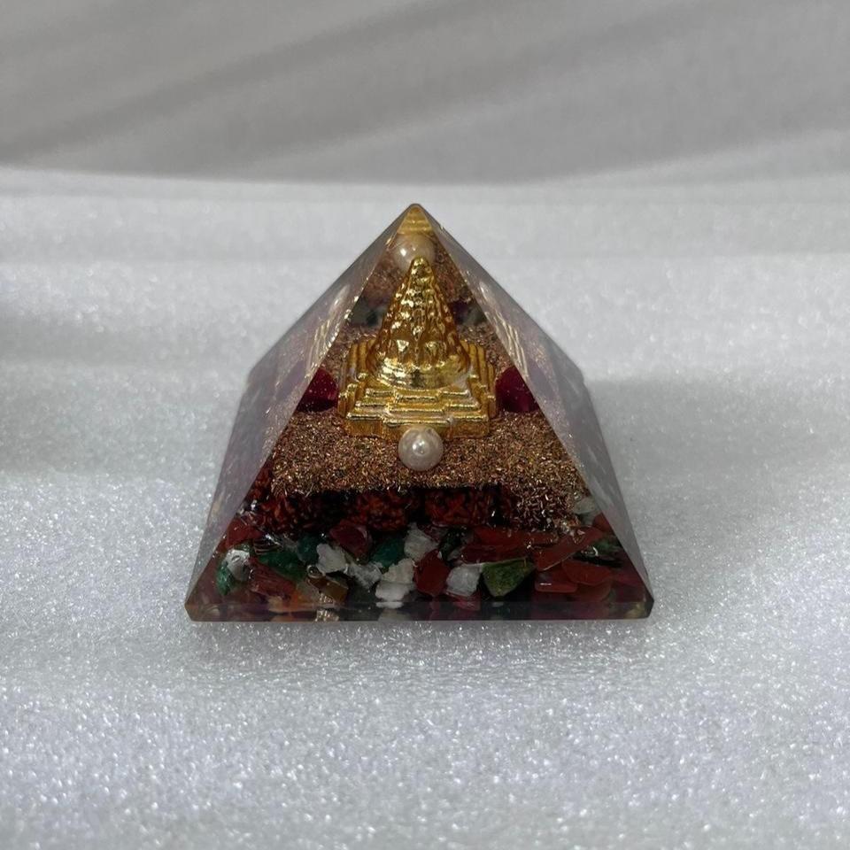 Originate Pyramid Shri Yantra with Rudraksha - Acrylic-Crystal Decorative Piece