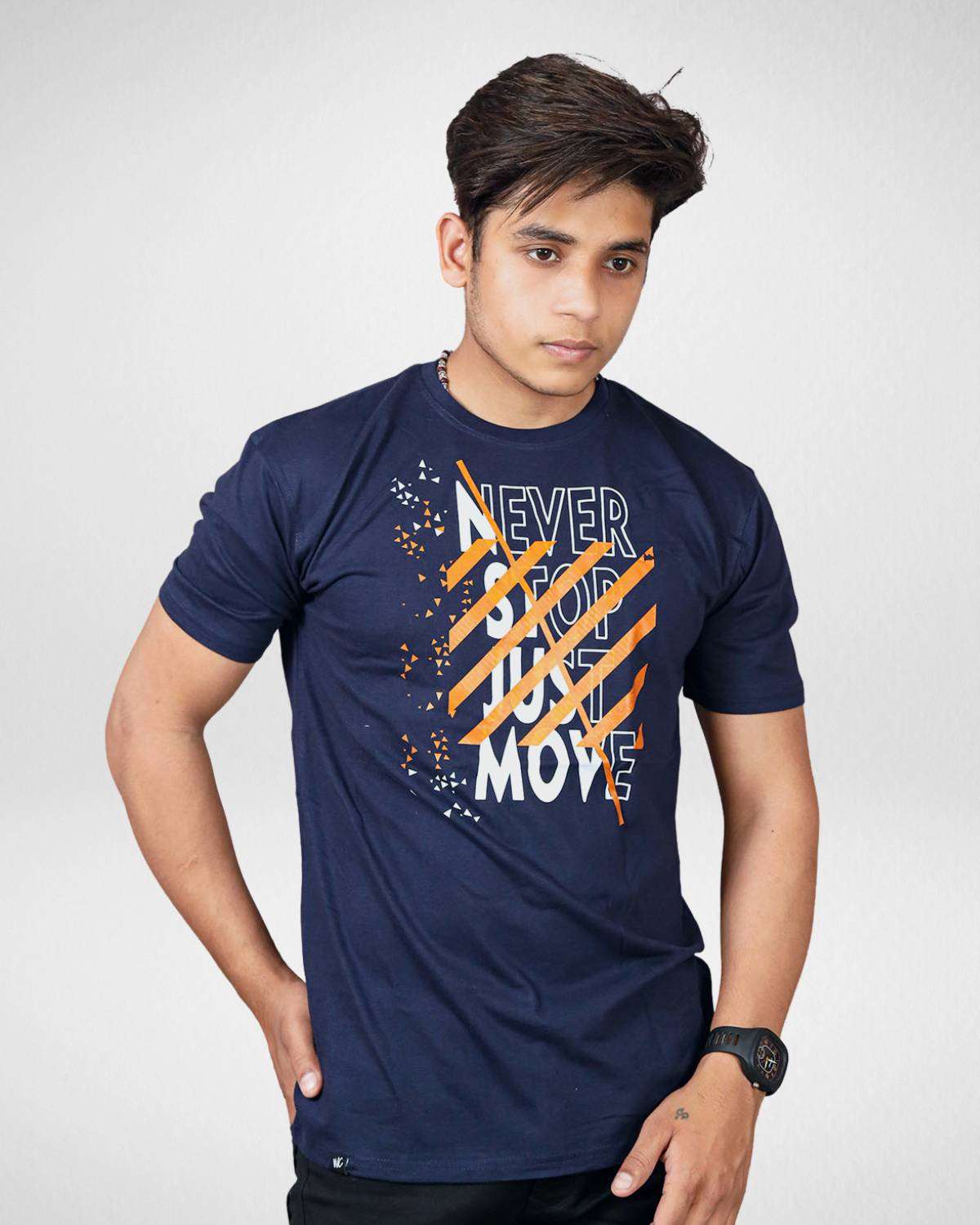 Never Stop Navy Blue Men's Graphic Printed T-Shirt