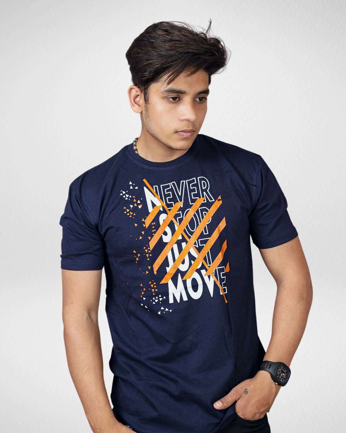 Never Stop Navy Blue Men's Graphic Printed T-Shirt