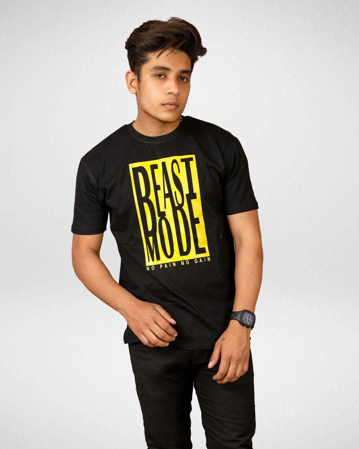Beast Mode Black Cotton Men's Printed T-shirt