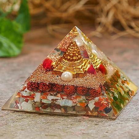 Originate Pyramid Shri Yantra with Rudraksha - Acrylic-Crystal Decorative Piece