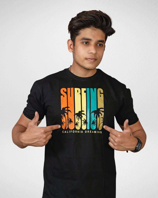 Surfing Black Men's Graphic Printed T-Shirt