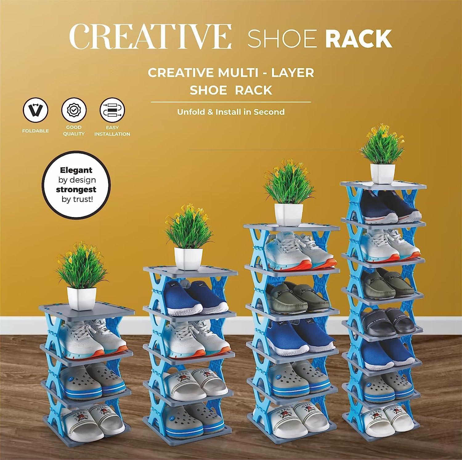 Smart Foldable Shoes Tier Shoe Rack - Space-Saving Plastic Storage Solution