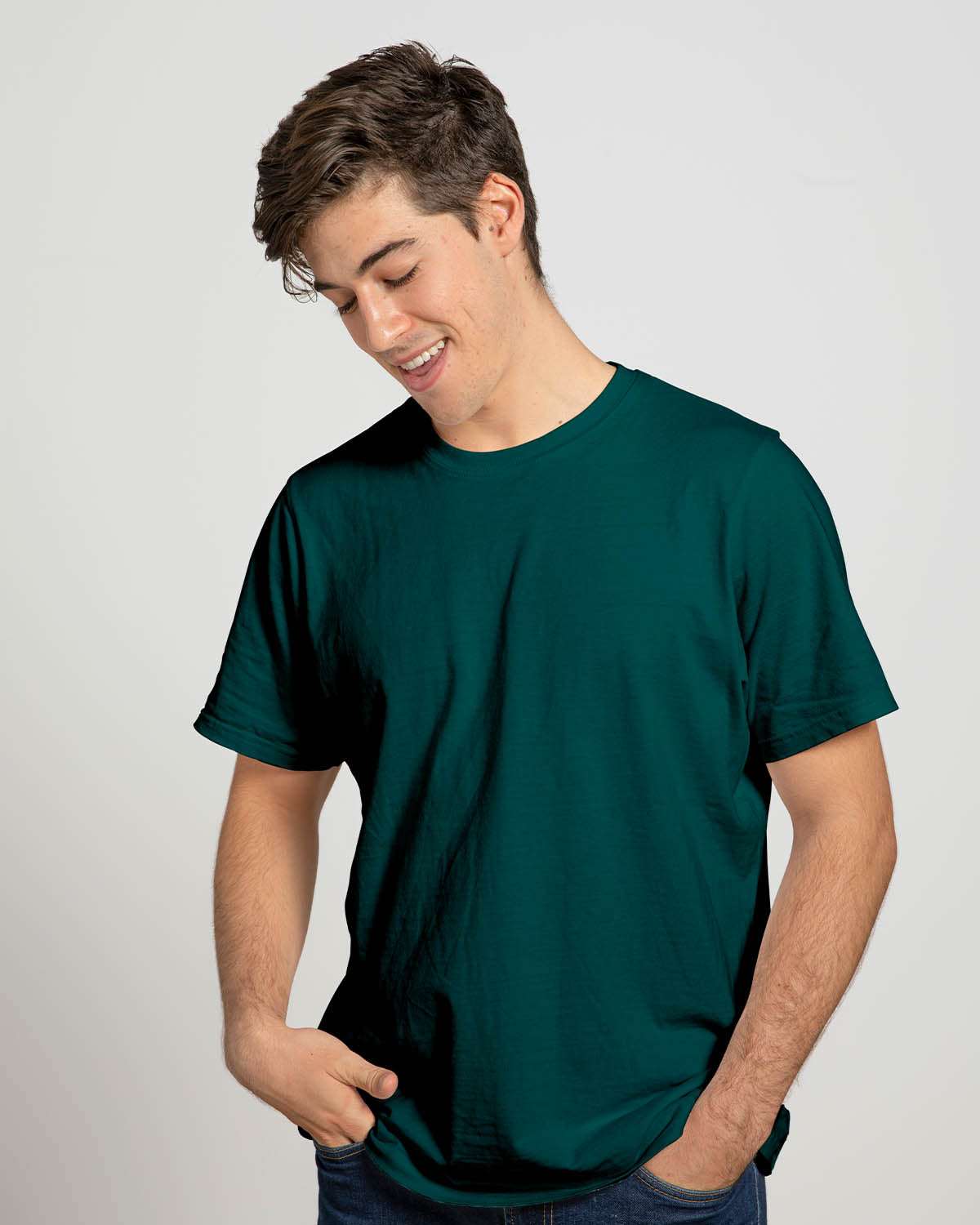 Plain Bottle Green Half Sleeve Cotton T-shirt for Men's